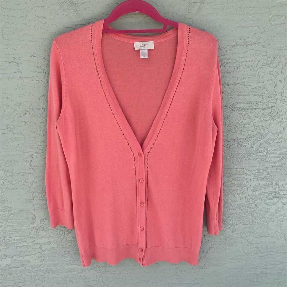 Ann Taylor Loft Women's M Coral Pink Button-Up Cardigan Sweater